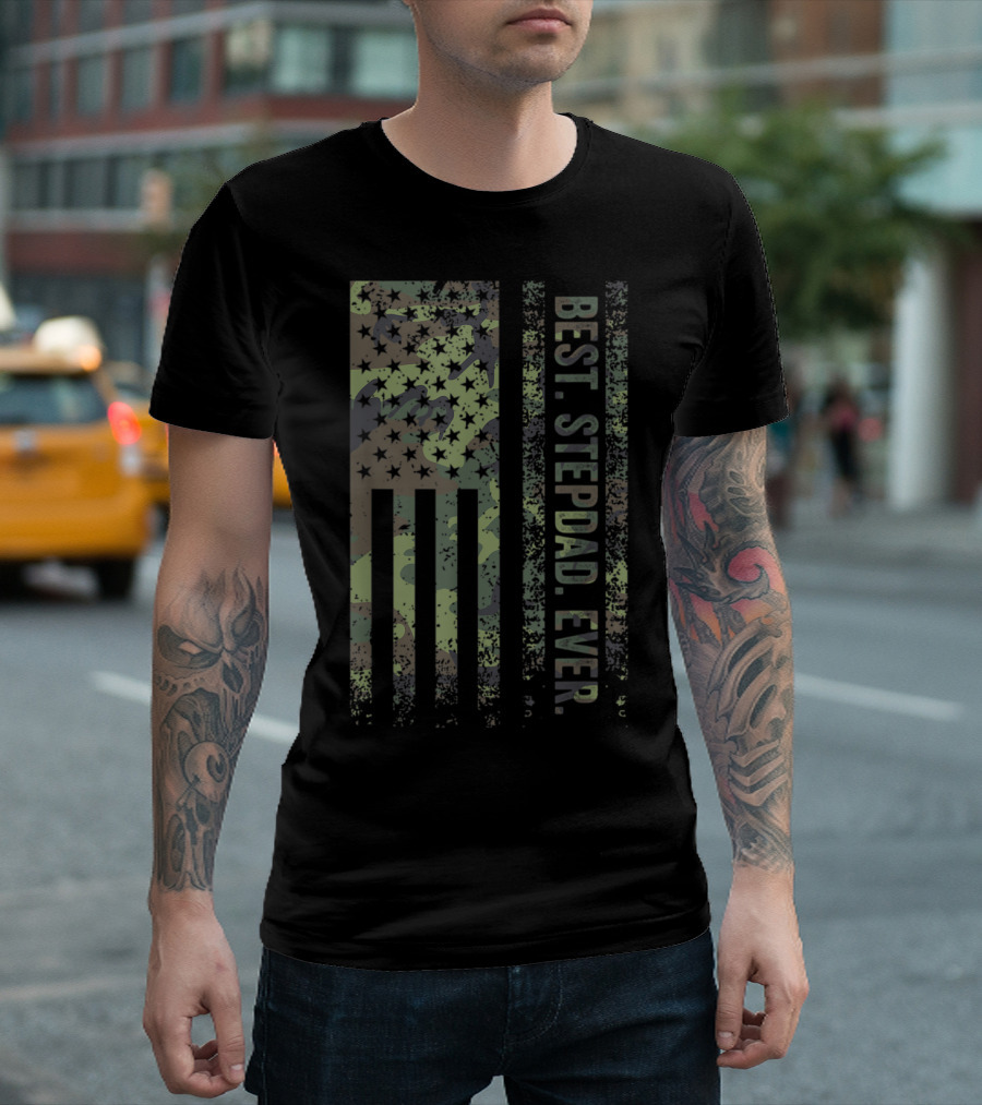 Best Stepdad Ever Military Camouflage American Flag T-Shirt