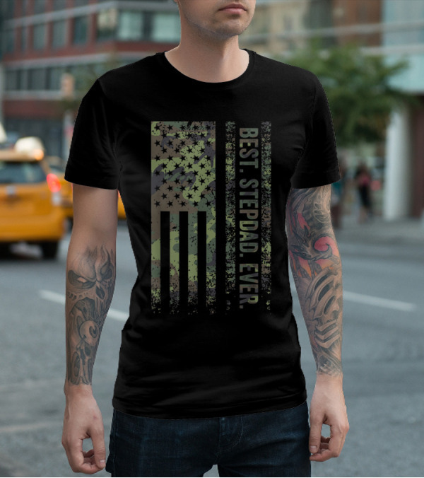 Best Stepdad Ever Military Camouflage American Flag T-Shirt