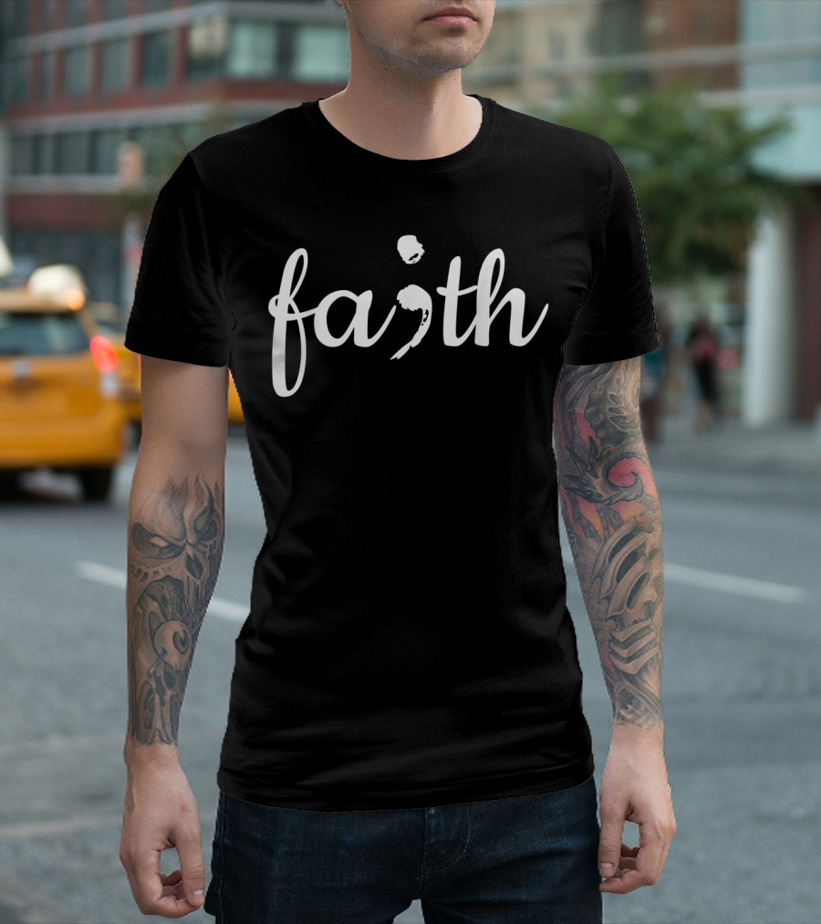 Mens Mental Health Awareness with Faith Semicolon T-Shirt