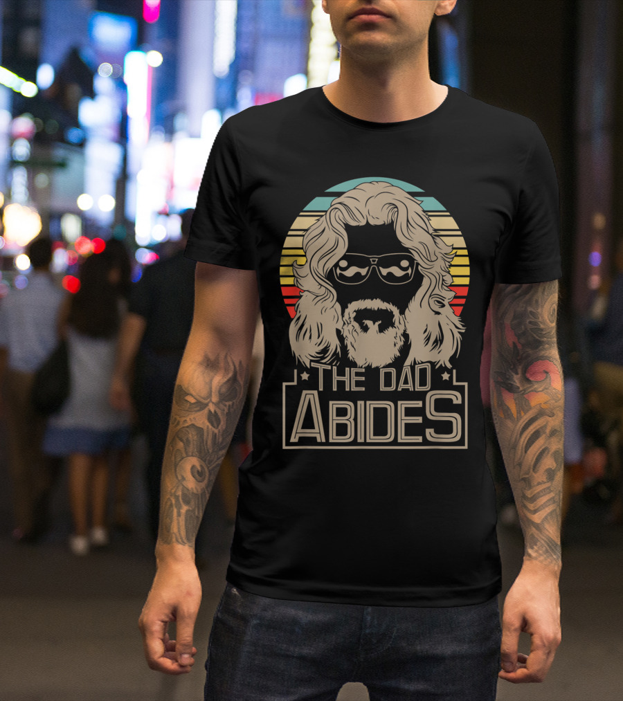 Mens The Dad Abides Retro Style Rainbow Circle Sunglasses And Long Hair T-Shirt