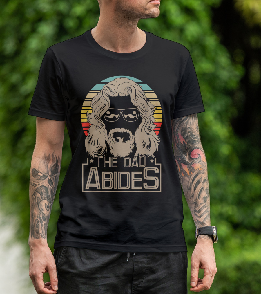 Mens The Dad Abides Retro Style Rainbow Circle Sunglasses And Long Hair T-Shirt