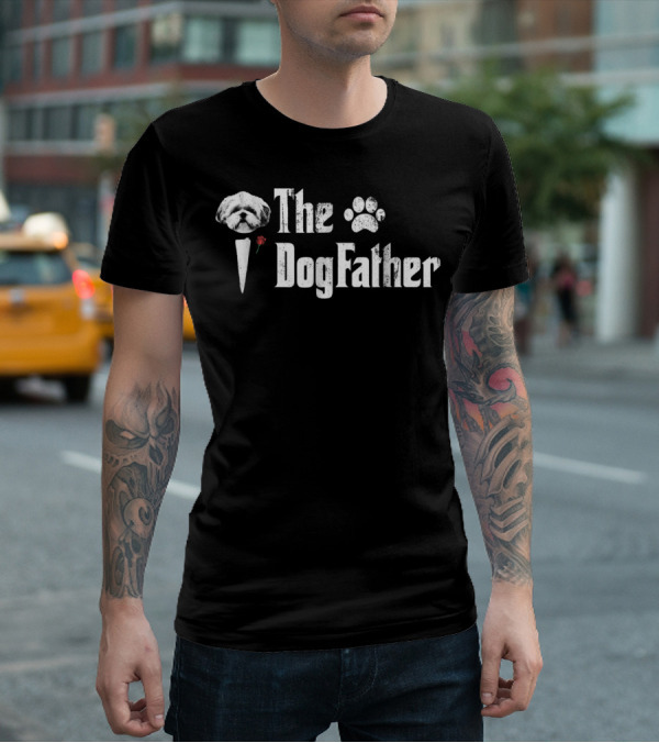The Dogfather Shih Tzu Dog Dad Father With Rose And Paw Elements T-Shirt