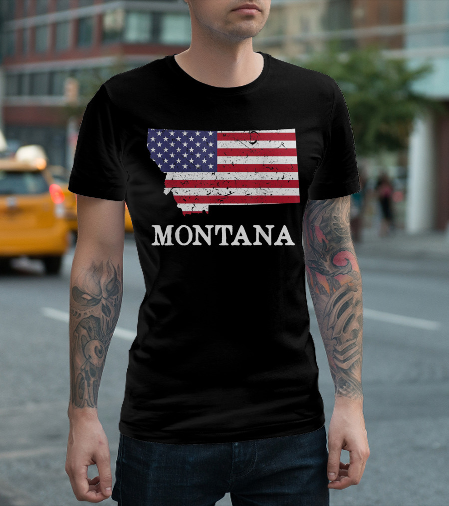 Montana Map American Flag 4th Of July Independence T-Shirt