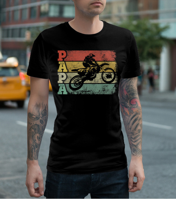 Papa Vintage Motocross Dirt Bike Dad Retro Colors T-Shirt