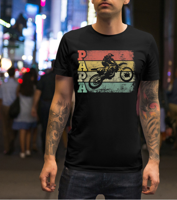 Papa Vintage Motocross Dirt Bike Dad Retro Colors T-Shirt