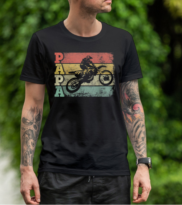 Papa Vintage Motocross Dirt Bike Dad Retro Colors T-Shirt