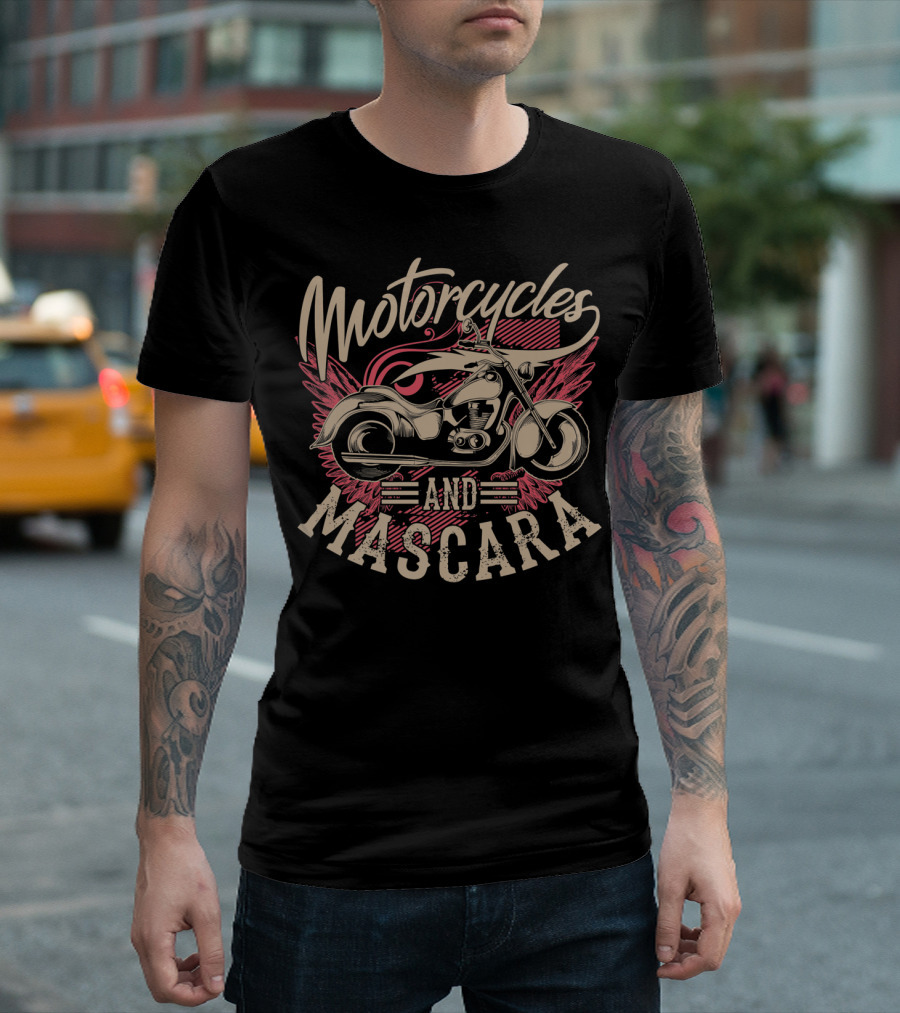 Motorcycles And Mascara Cute Makeup Motorbike Wings T-Shirt