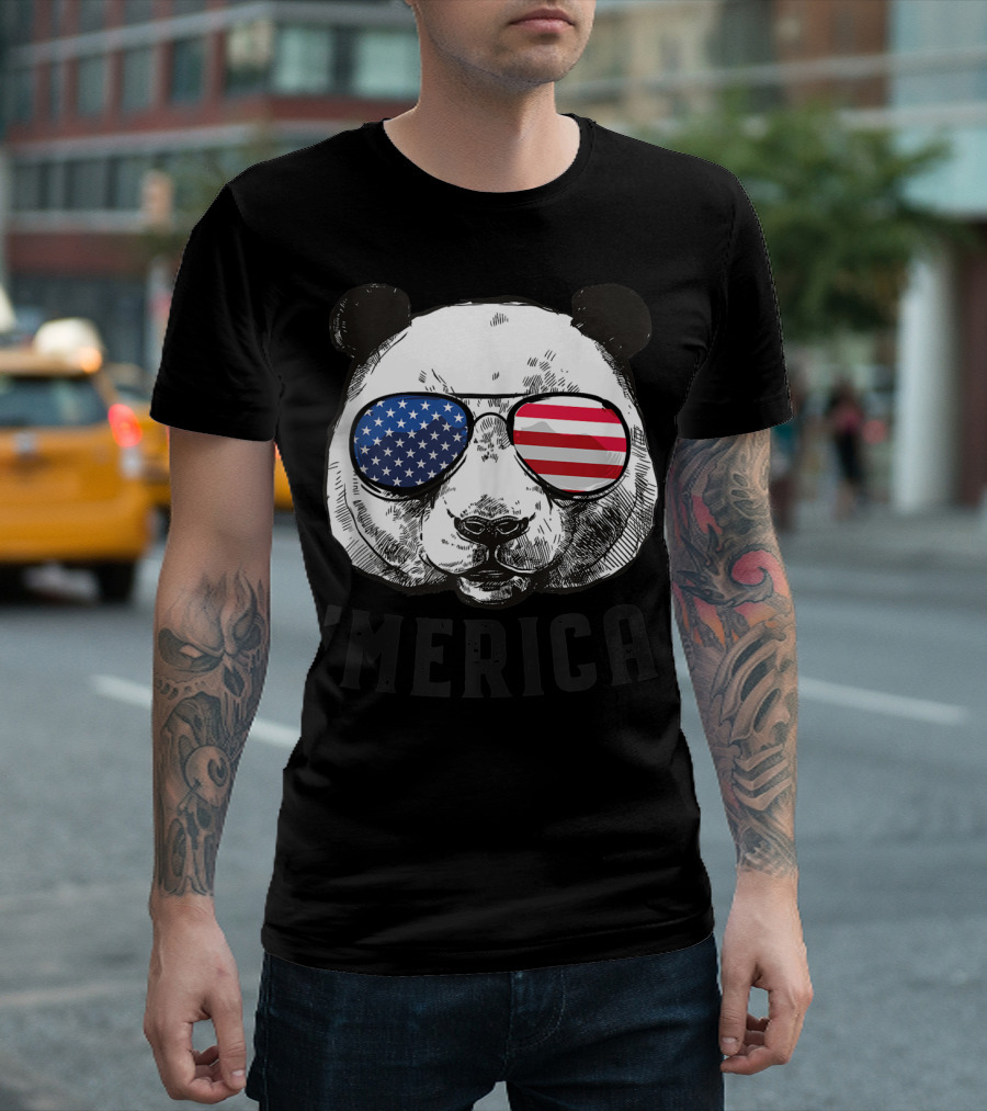 Panda Bear American Flag Sunglasses 4th Of July Merica T-Shirt
