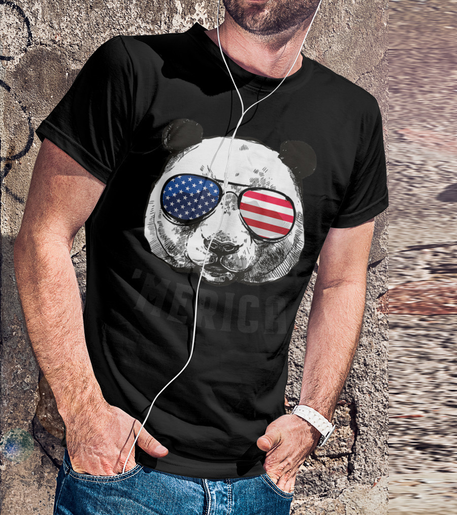Panda Bear American Flag Sunglasses 4th Of July Merica T-Shirt