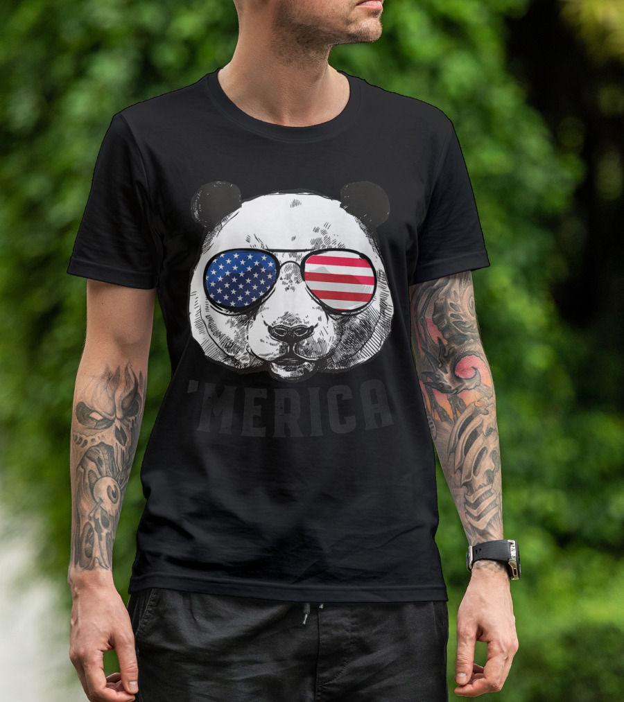 Panda Bear American Flag Sunglasses 4th Of July Merica T-Shirt