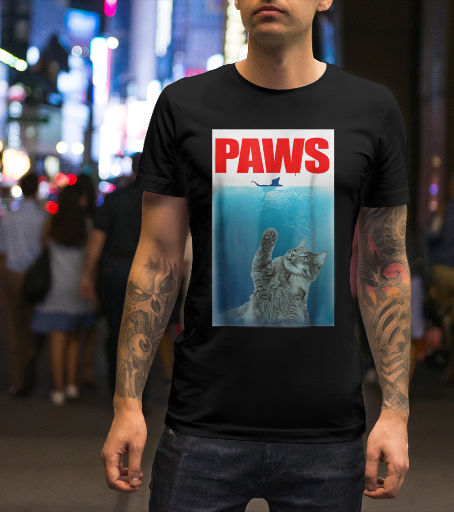 Paws Cat And Mouse Jaws Parody For Funny Cat Lover T-Shirt
