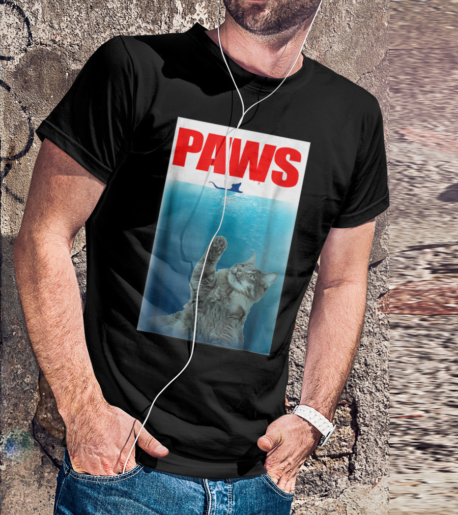 Paws Cat And Mouse Jaws Parody For Funny Cat Lover T-Shirt