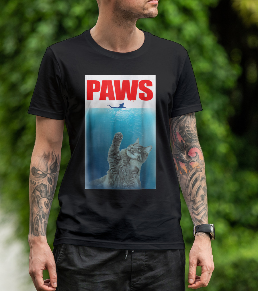Paws Cat And Mouse Jaws Parody For Funny Cat Lover T-Shirt