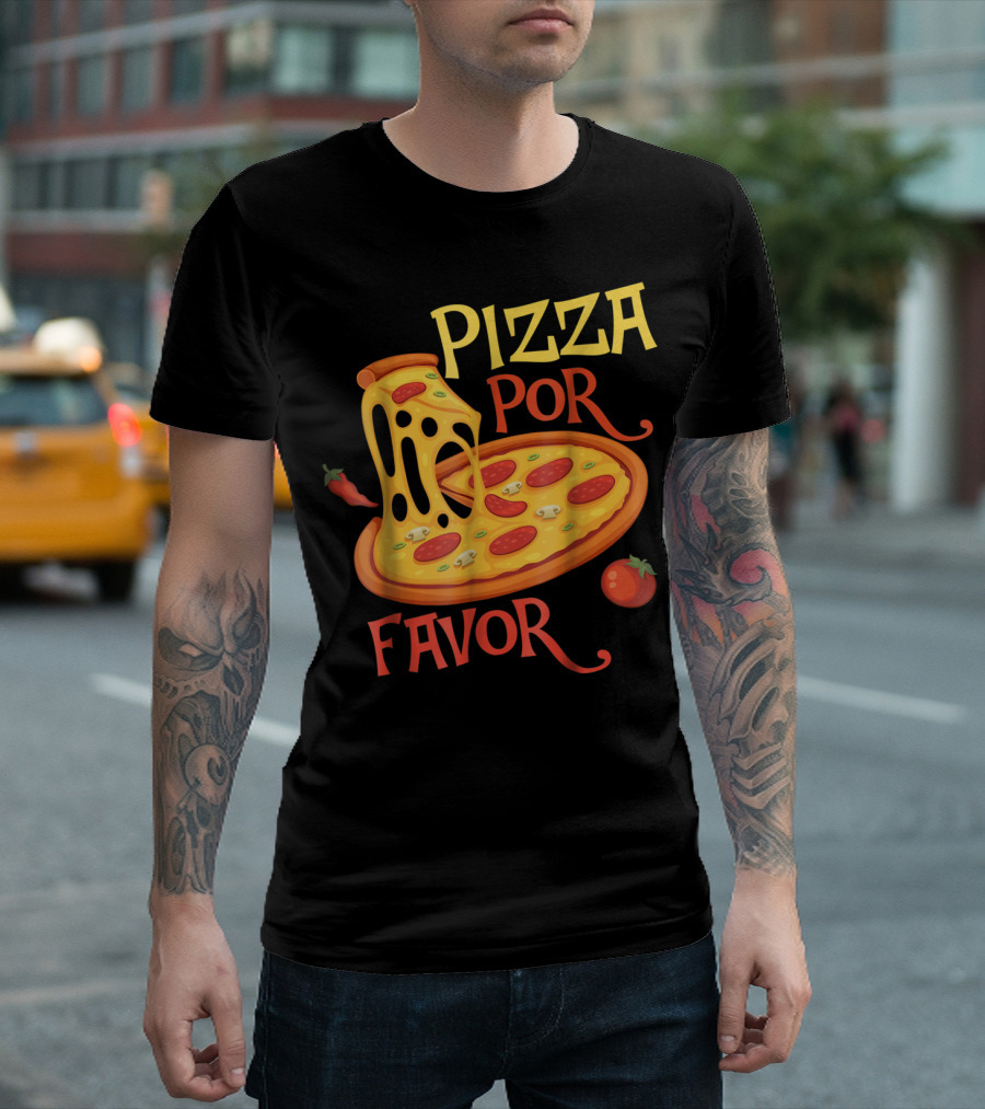 Pizza Por Favor Melted Cheese and Pepperoni Slice with Tomato and Chili Peppers T-Shirt