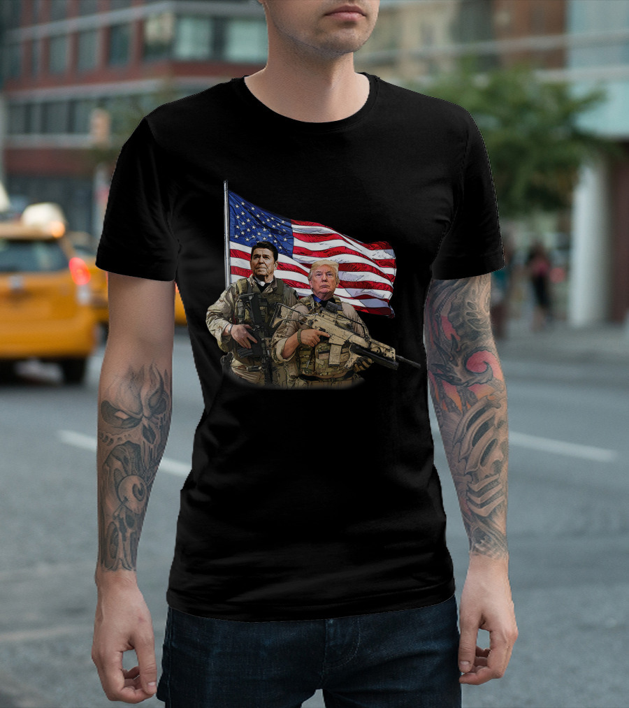 Presidential Soldiers Ronald Reagan Donald Trump American Flag Military Gear T-Shirt