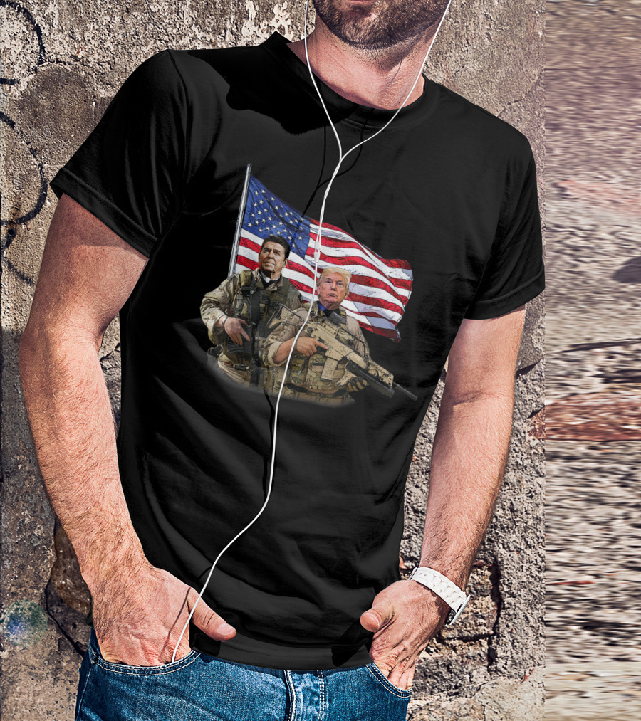 Presidential Soldiers Ronald Reagan Donald Trump American Flag Military Gear T-Shirt