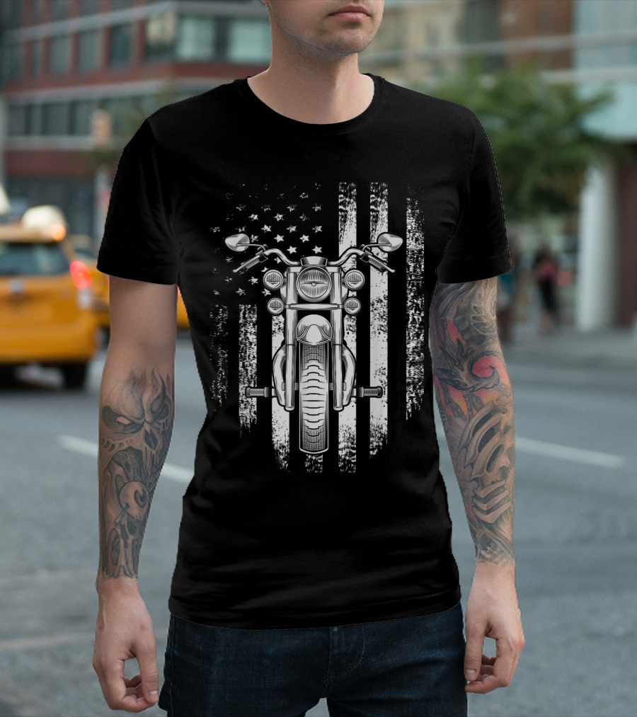 Vintage USA Flag Motorcycle Cool American T-Shirt
