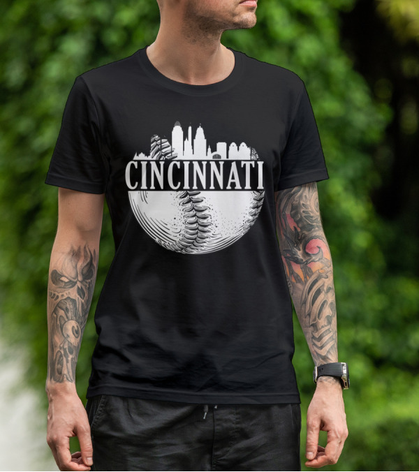 Cincinnati Skyline Baseball Vintage Downtown Ohio T-Shirt