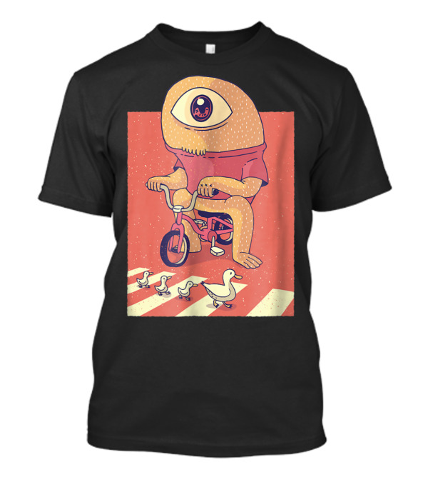 Vintage Japanese Cyclops Riding Bicycle With Ducklings Crossing T-Shirt