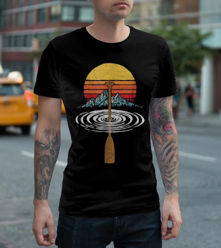 Vintage Paddle Mountains Canoe Raf Circle Sunset Retro T-Shirt
