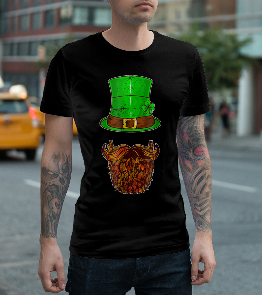 Awesomely Festive St Patrick's Day Green Irish Hat with Shamrock and Orange Beard T-Shirt