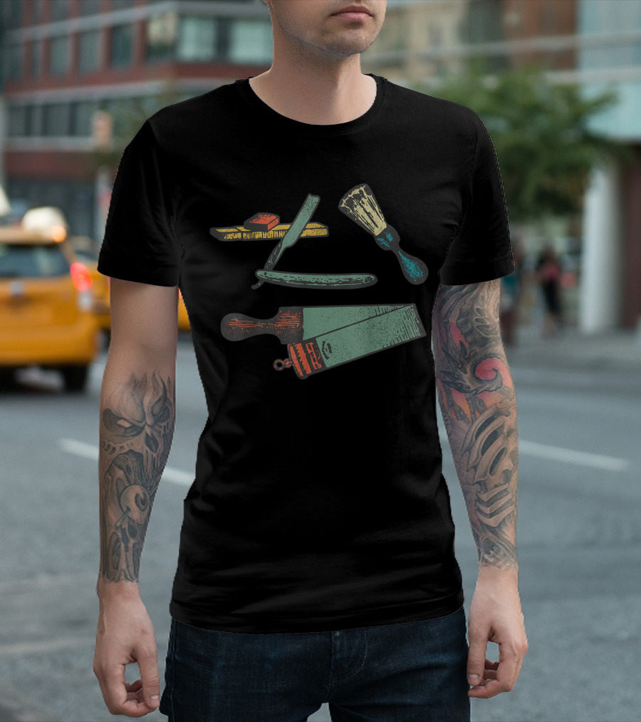 Barbershop Tools Vintage Shaving Straight Razor Brush T-Shirt