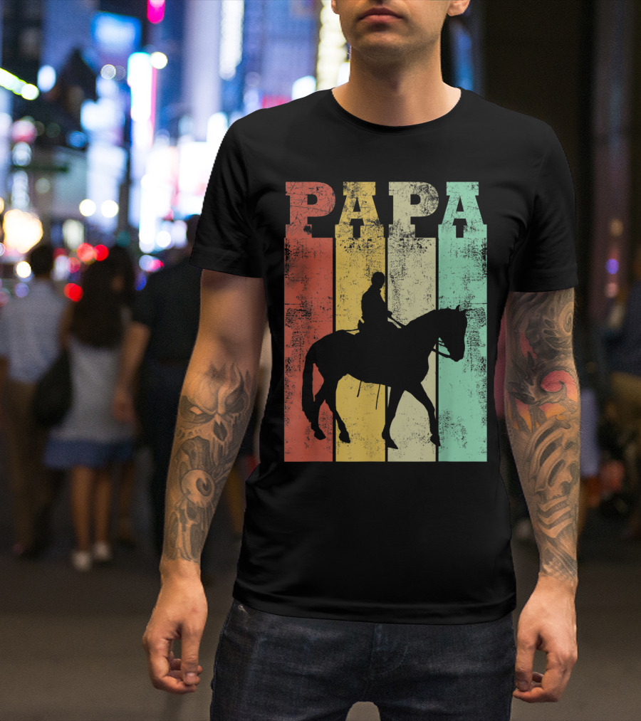 Vintage Horse Riding Papa Silhouette Retro Dad T-Shirt