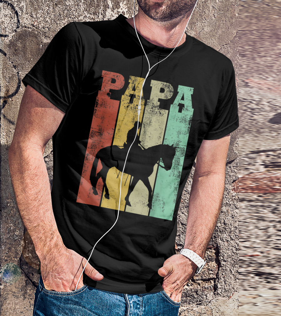 Vintage Horse Riding Papa Silhouette Retro Dad T-Shirt