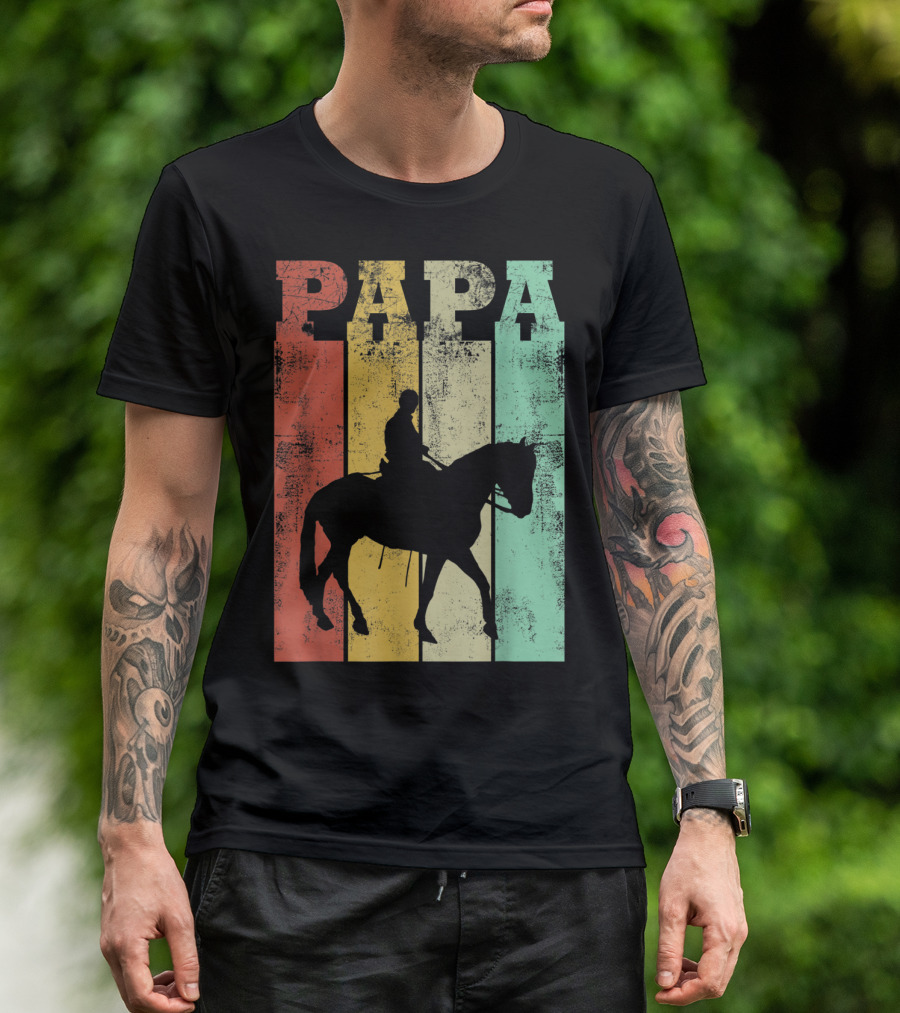 Vintage Horse Riding Papa Silhouette Retro Dad T-Shirt
