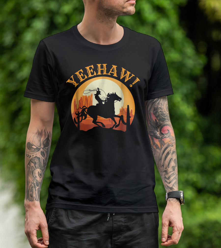 Yeehaw Howdy Cowboy Rodeo Riding Lover Sunset T-Shirt