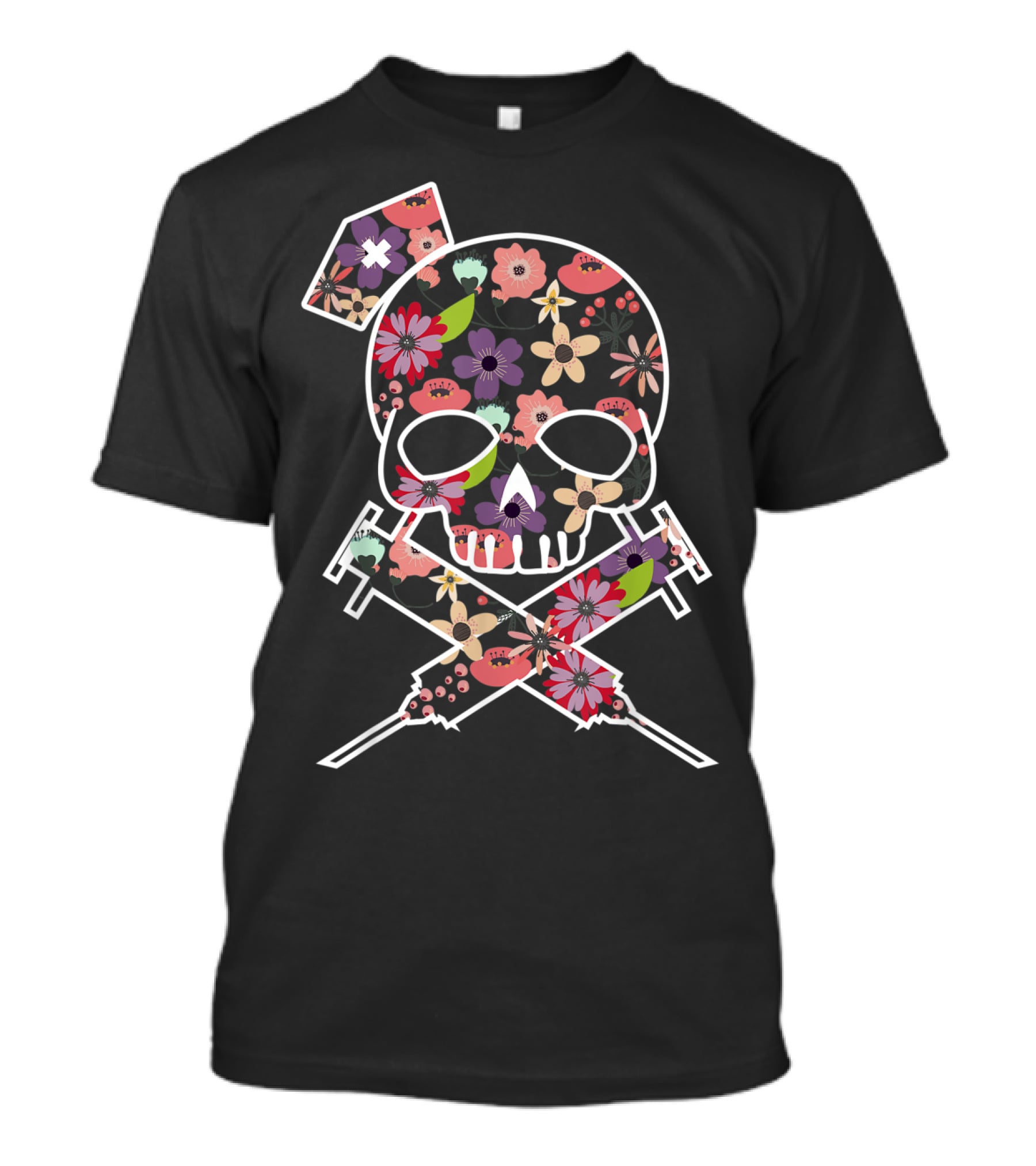 I'll Stab You Nurse Skull Medical Flowers T-Shirt