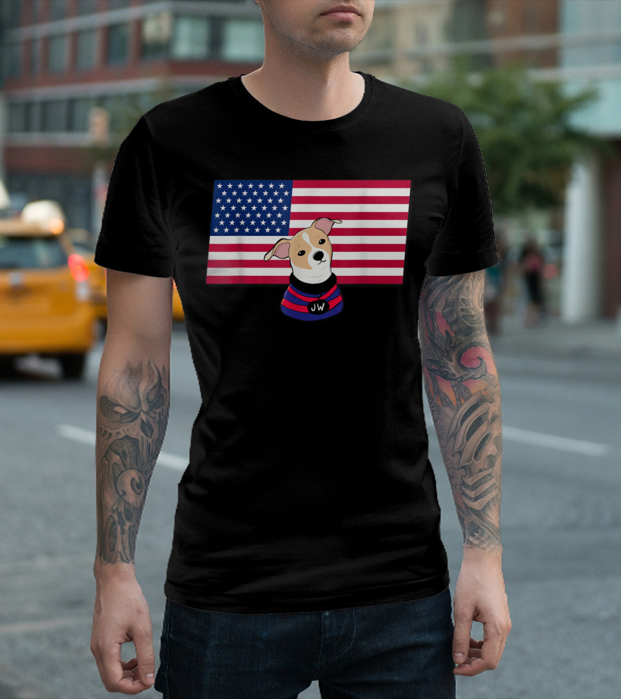 Jonathan Warren JW Dog with American Flag Background T-Shirt