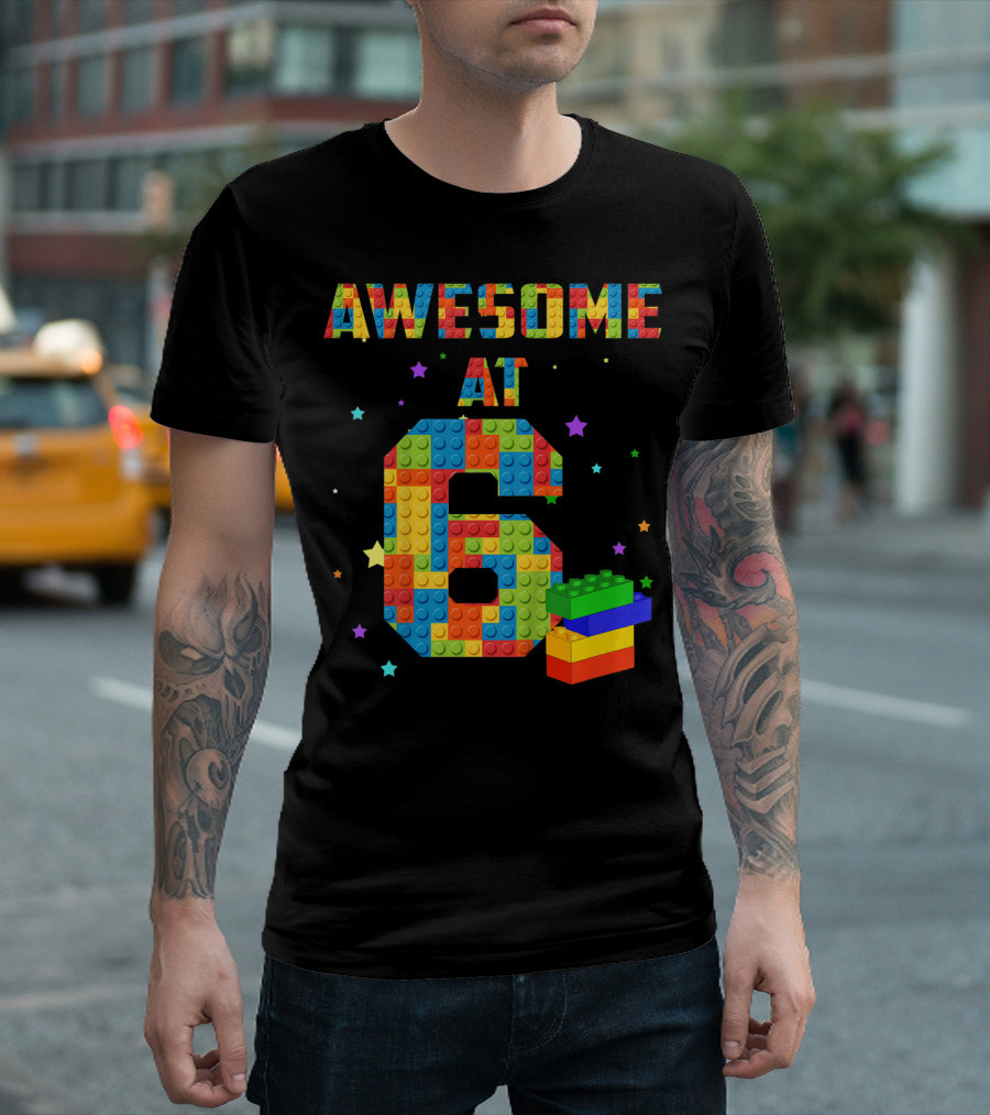 Awesome at 6 Building Blocks Birthday T-Shirt
