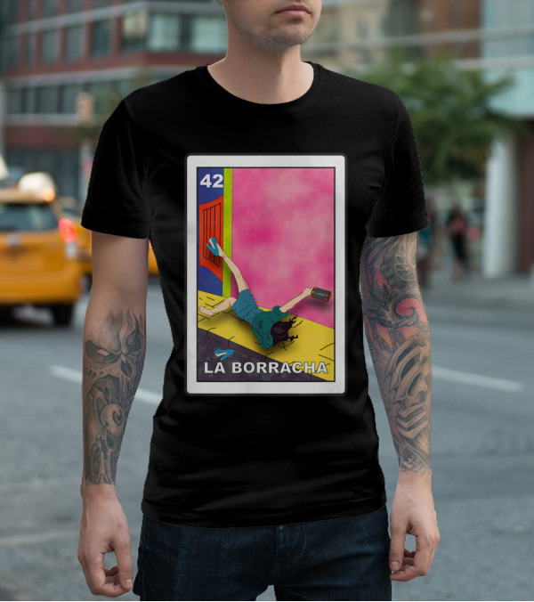 La Borracha Loteria Mexican Lottery Card 42 Bright Pink Background T-Shirt