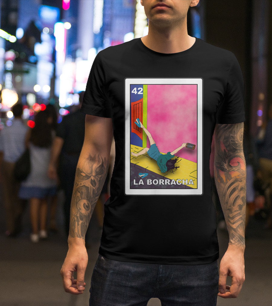 La Borracha Loteria Mexican Lottery Card 42 Bright Pink Background T-Shirt