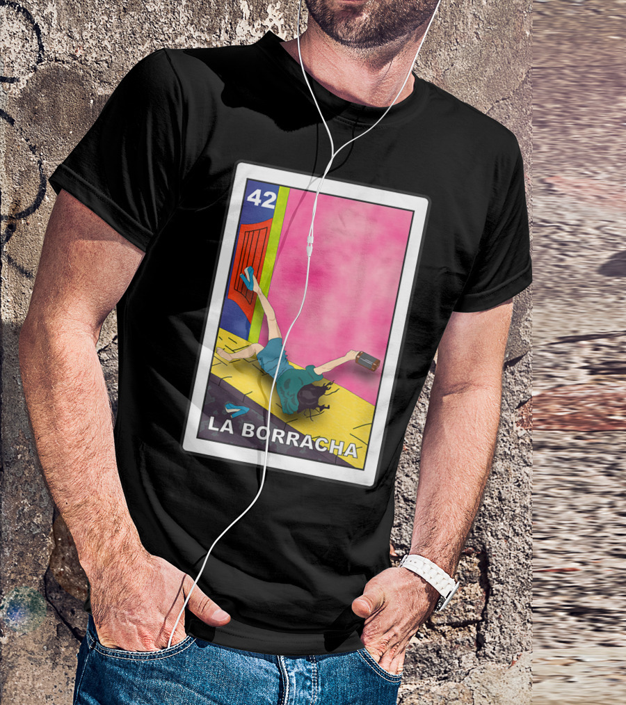 La Borracha Loteria Mexican Lottery Card 42 Bright Pink Background T-Shirt