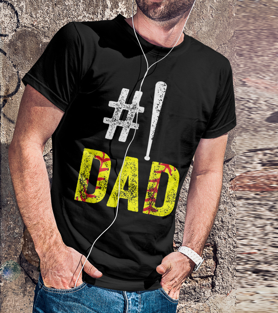 1 Dad Baseball Softball Funny Daddy T-Shirt