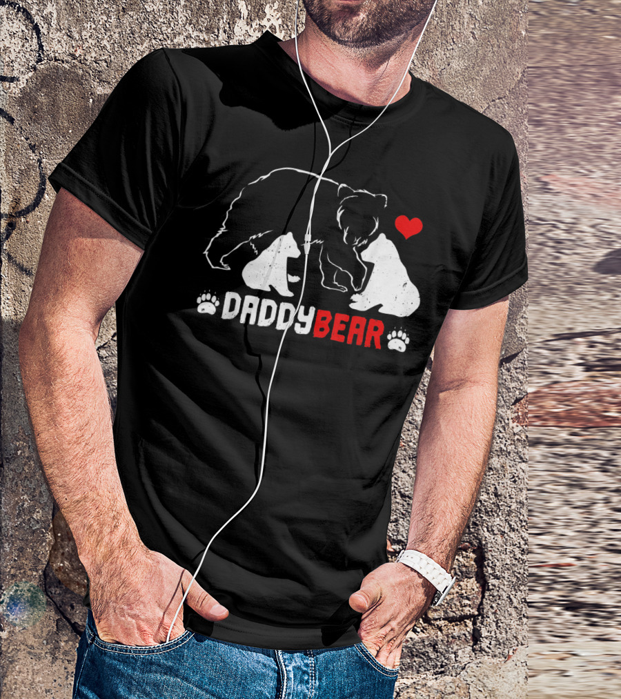 DADDY BEAR Two Cubs Heart Paw Prints T-Shirt
