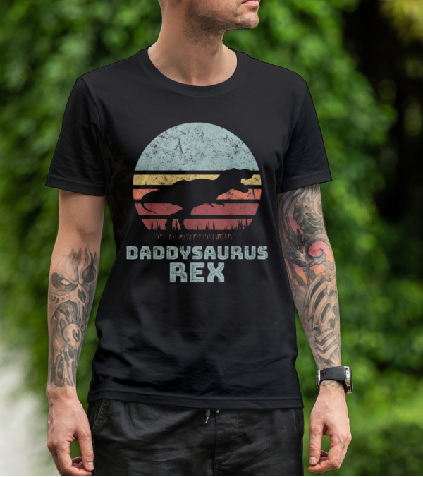 Daddysaurus Rex TRex Sunset Dinosaur Father's Day T-Shirt
