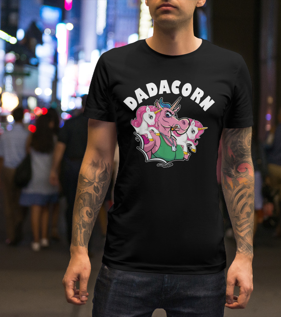 DADACORN Mens Funny Twin Dad Unicorn T-Shirt