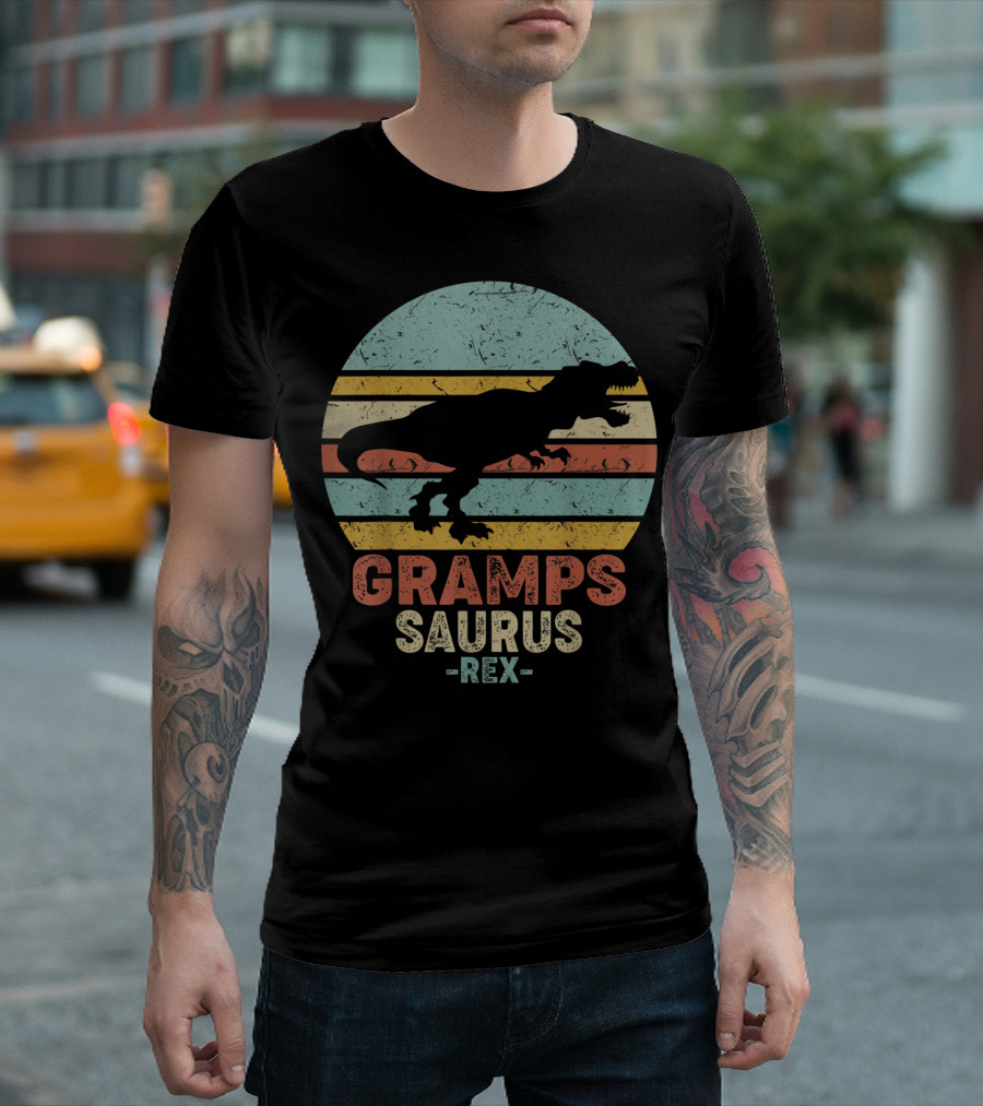 Grampsaurus Dinosaur Vintage Rex Retro Stripes T-Shirt