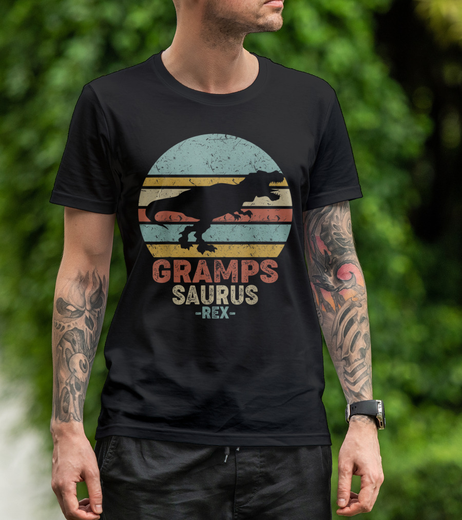 Grampsaurus Dinosaur Vintage Rex Retro Stripes T-Shirt