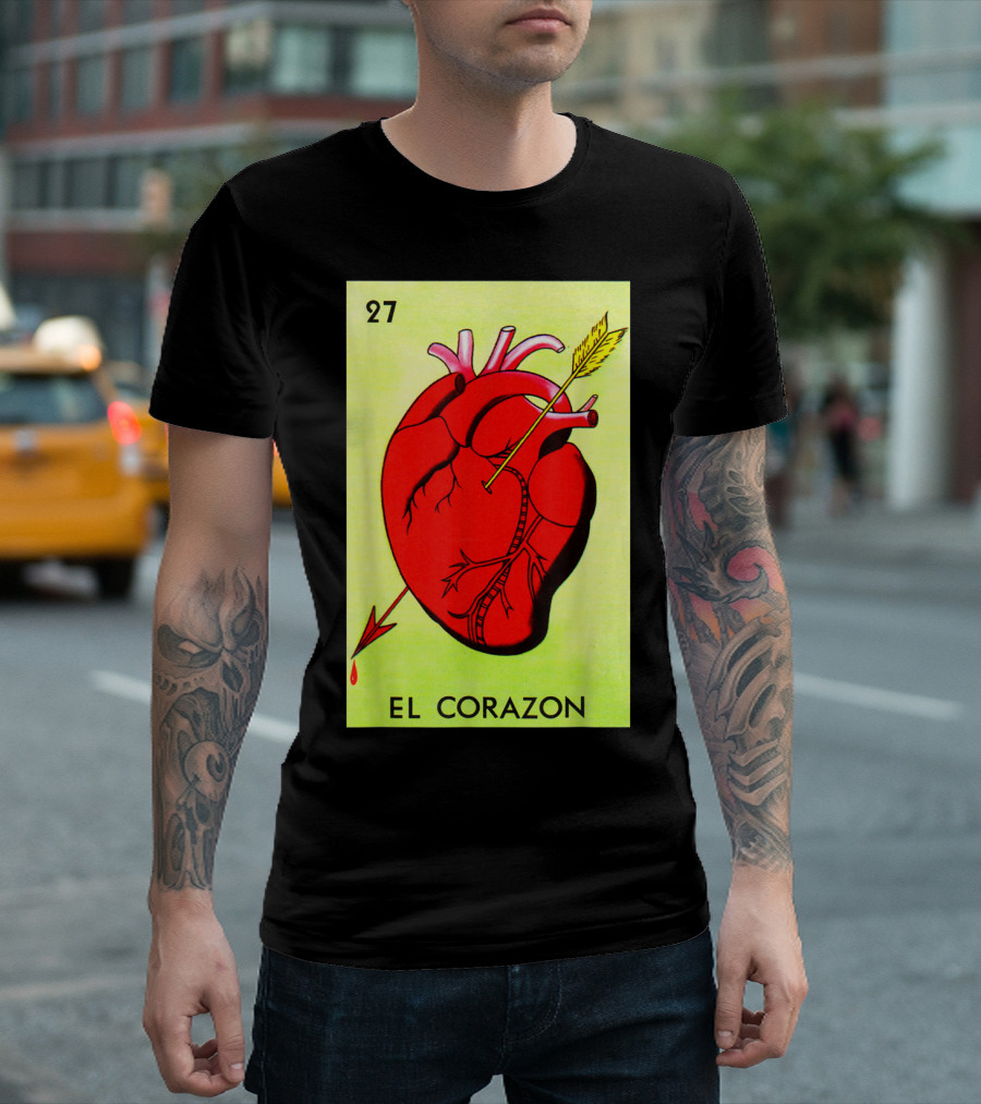 Mexican Loteria Card 27 El Corazon Heart with Arrow T-Shirt
