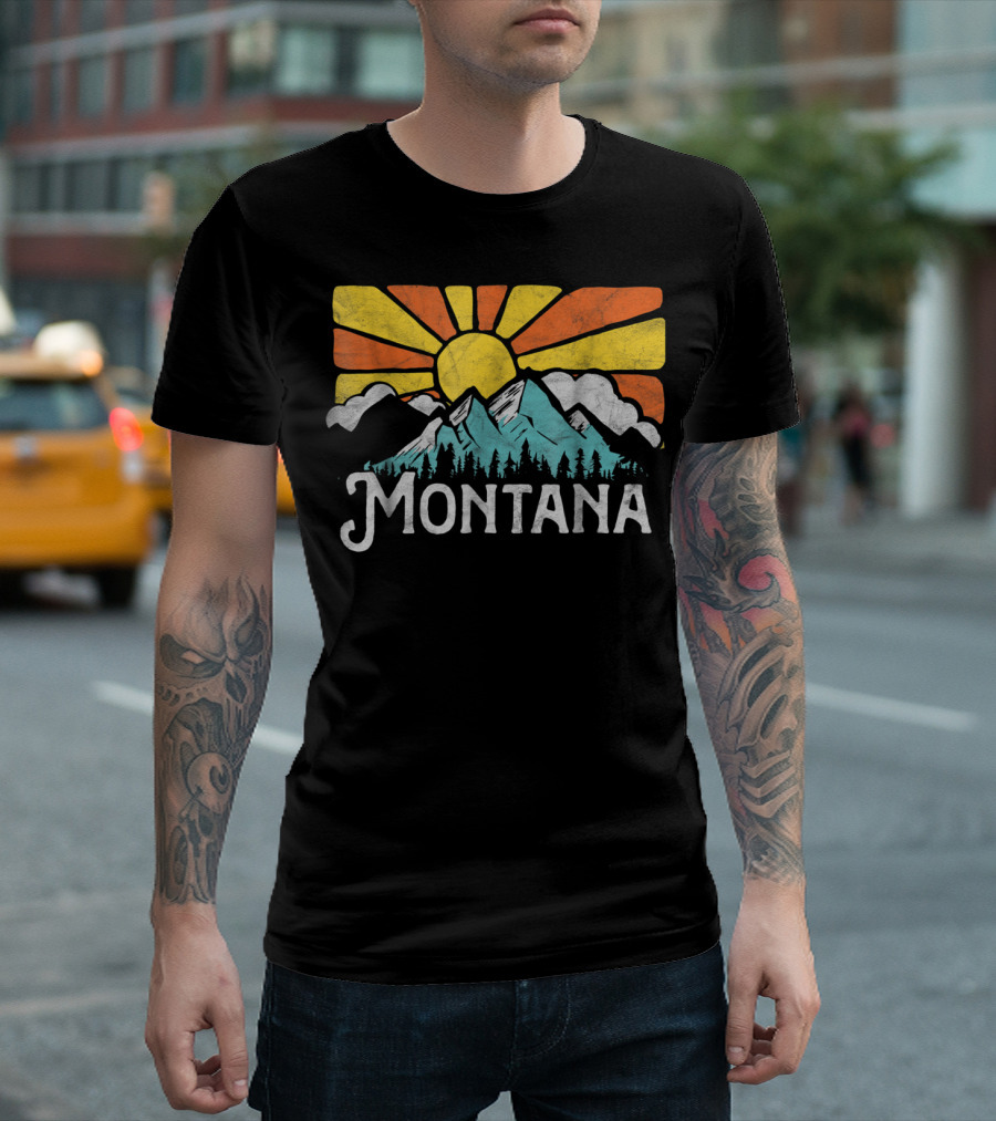 Montana Eighties Style Mountains Sun Retro T-Shirt