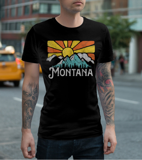 Montana Eighties Style Mountains Sun Retro T-Shirt
