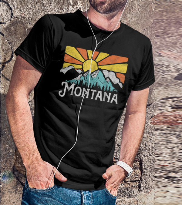 Montana Eighties Style Mountains Sun Retro T-Shirt