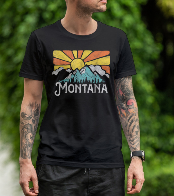 Montana Eighties Style Mountains Sun Retro T-Shirt