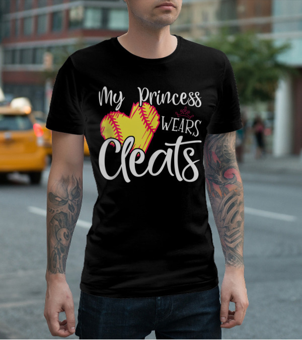 My Princess Wears Cleats Softball Heart T-Shirt