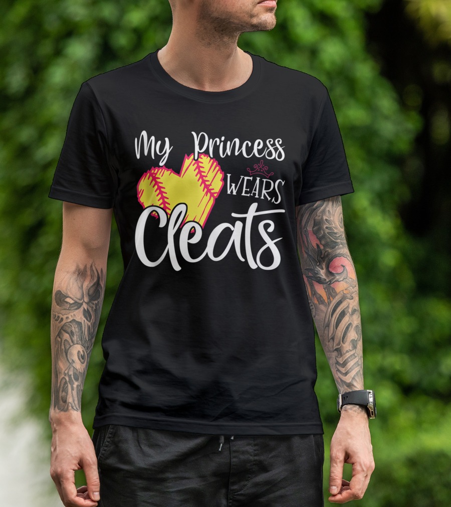My Princess Wears Cleats Softball Heart T-Shirt