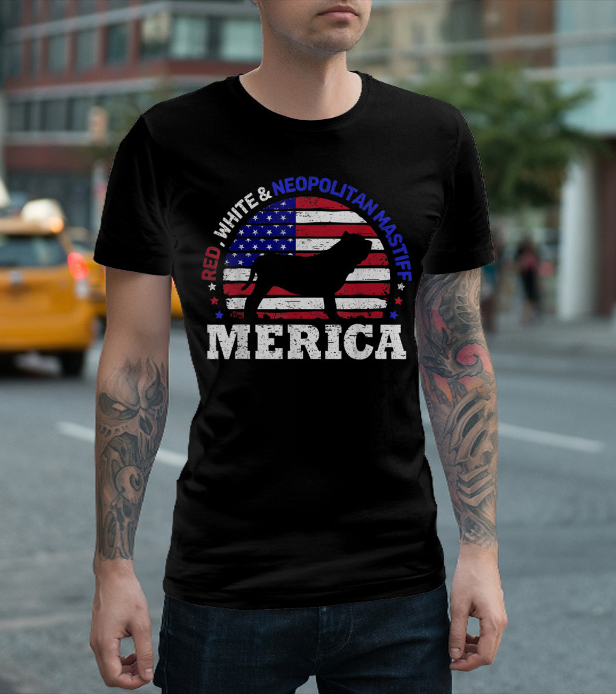 Red White Neapolitan Mastiff Merica American USA Flag 4th of July T-Shirt